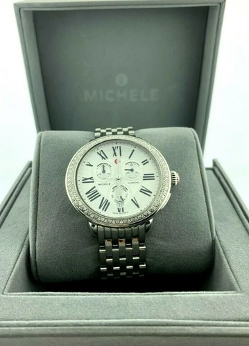 Pre-owned Michele Diamond Dial Round Face Chronograph 0.60ct Ladies Watch
