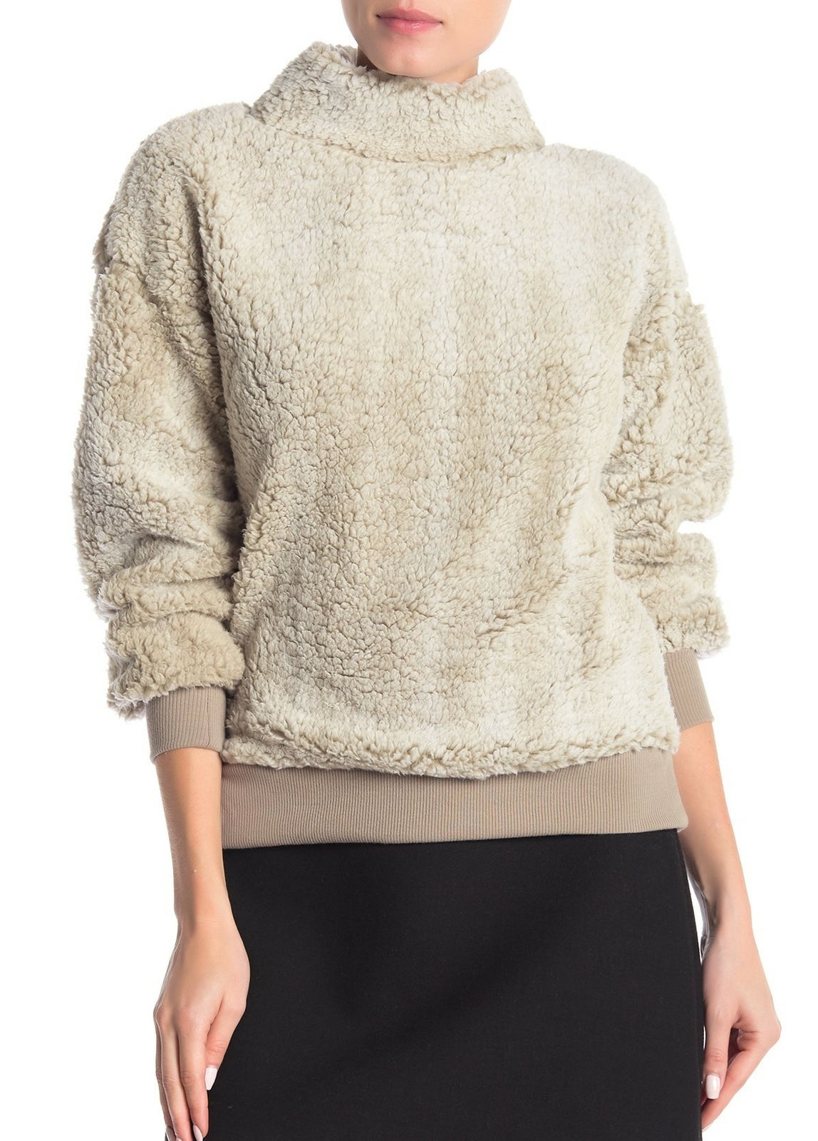 Poof 164866 Women's Woobie Plush Long Sleeve Mock Neck Sweater Beige Sz. Medium