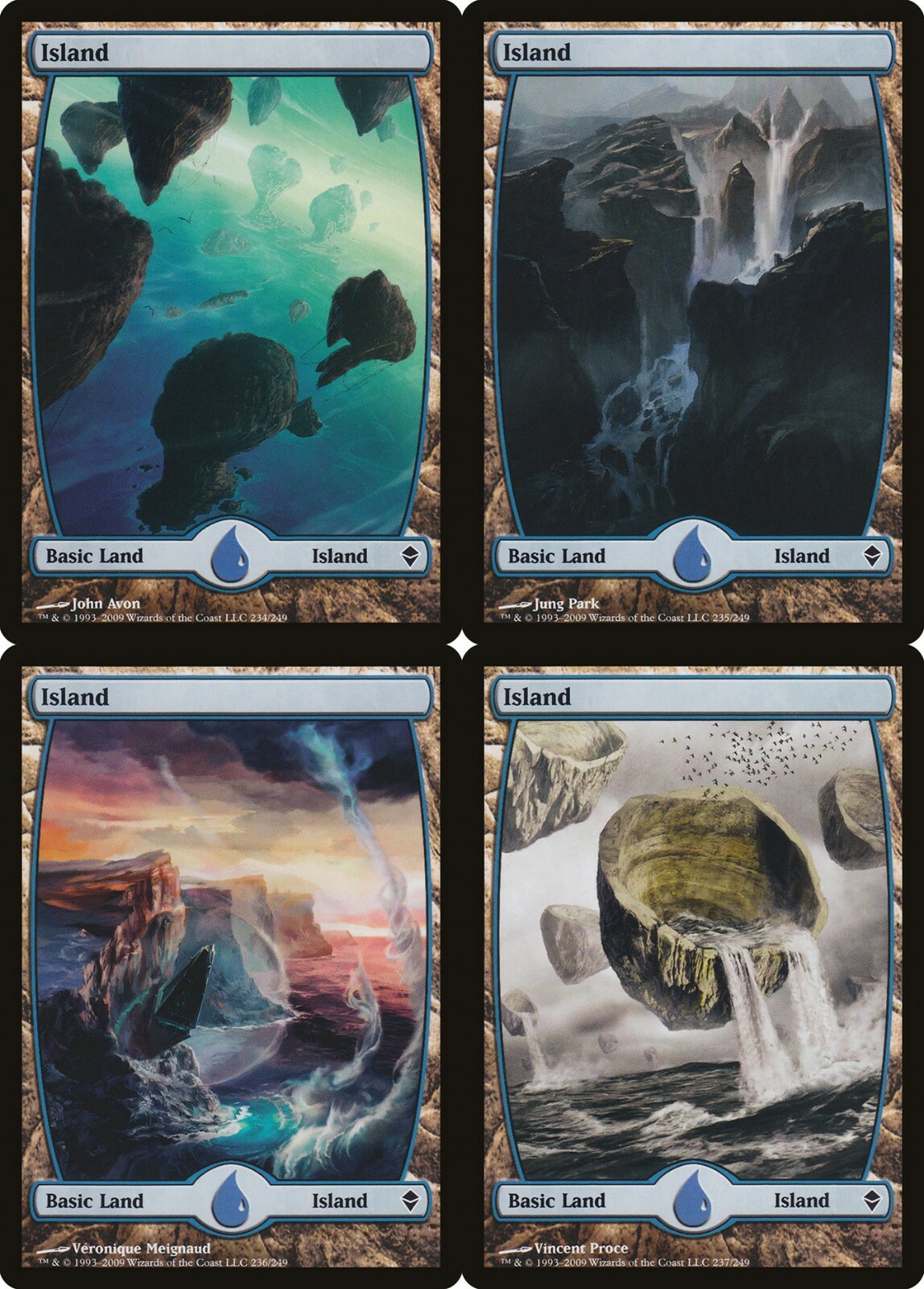 ZEN Island Set #234-237 MTG Zendikar FULL ART English NM