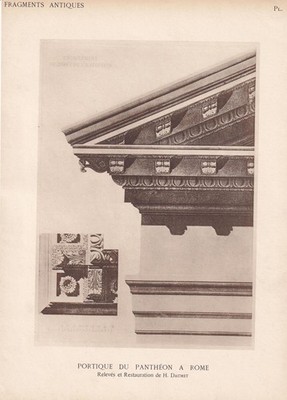 c. 1910 PORTICO of the PANTHEON, Rome - Roman Architecture Print - 8.6 x 12 Inch