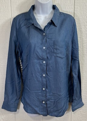 CROWN & IVY Button down Shirt Size MEDIUM blue long sleeve blouse NEW (hh62)