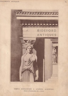 c. 1910 ERECHTHEION CARYATID, ACROPOLIS - Architecture Print - 8.6 x 12 Inches