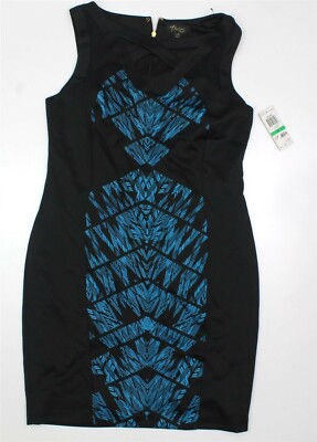 THALIA SODI Bodycon Dress Large Black Blue Womens Sleeveless Casual Dinner