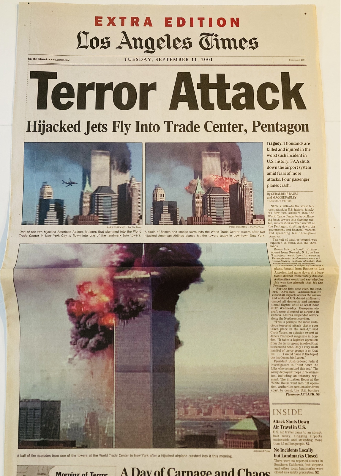World Trade Center WTC 9/11 2001 Newspaper Los Angeles Times 1st