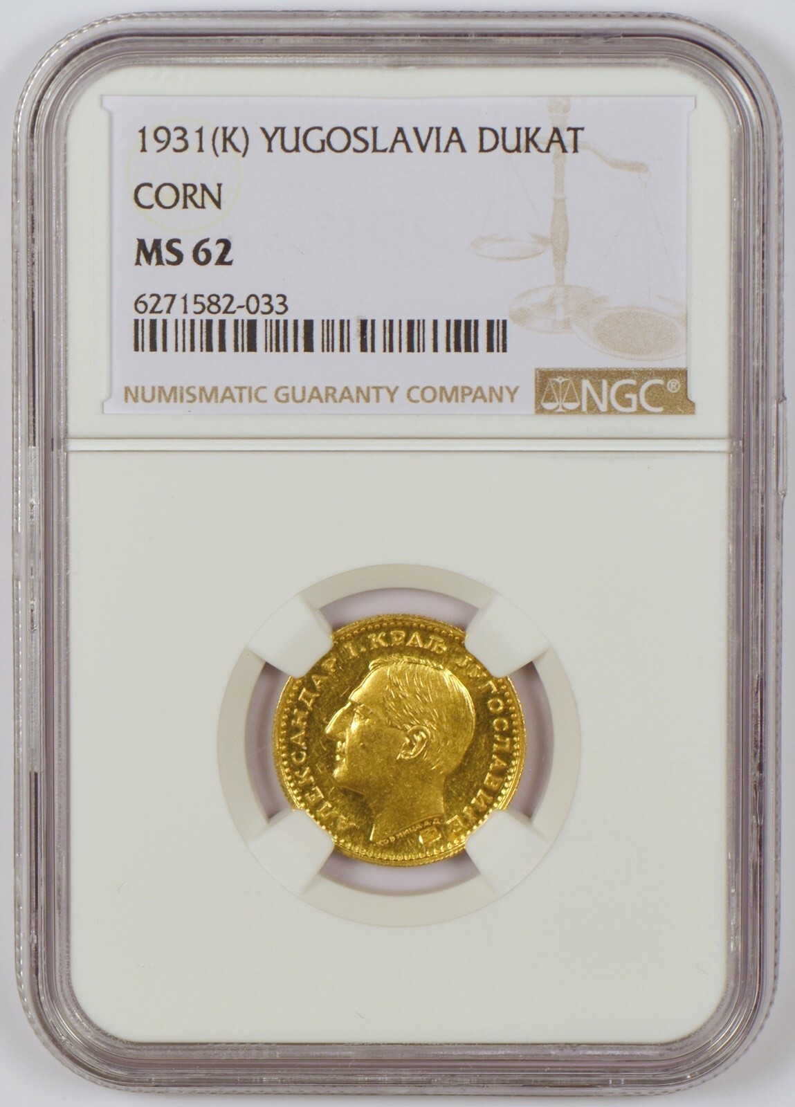 1931-K Yugoslavia Dukat Gold Coin with Corn Countermark