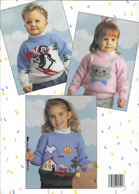 Vintage Kids Kitty Cat House Trucks Penguin Knit Sweaters Pattern Book Fairy Kei