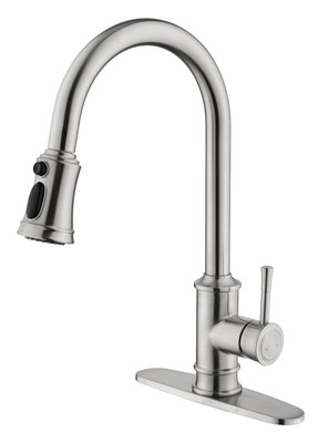 Single Handle High Arc Brushed Nickel Pull Out Kitchen Faucet, Stainless Steel
