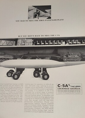 Lockheed C-5A C5A Aircraft Plane Magazine Ad Vintage Advertisement Original Art