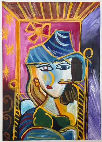 PICASSO 油絵アート Pablo Picasso (Handmade) Oil Drawing On Paper Signed