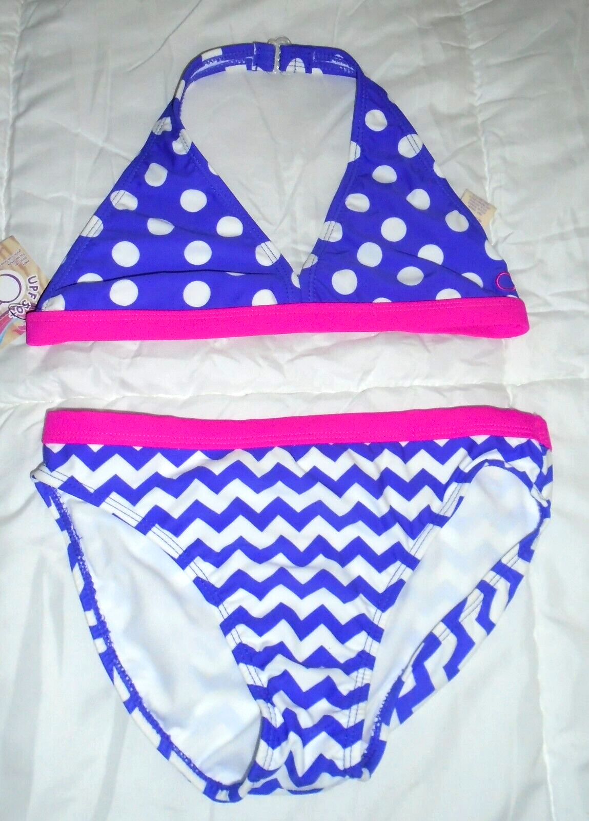 OP Polka Dot/Wavy Striped Bikini Two-Piece Swimsuit Bathing