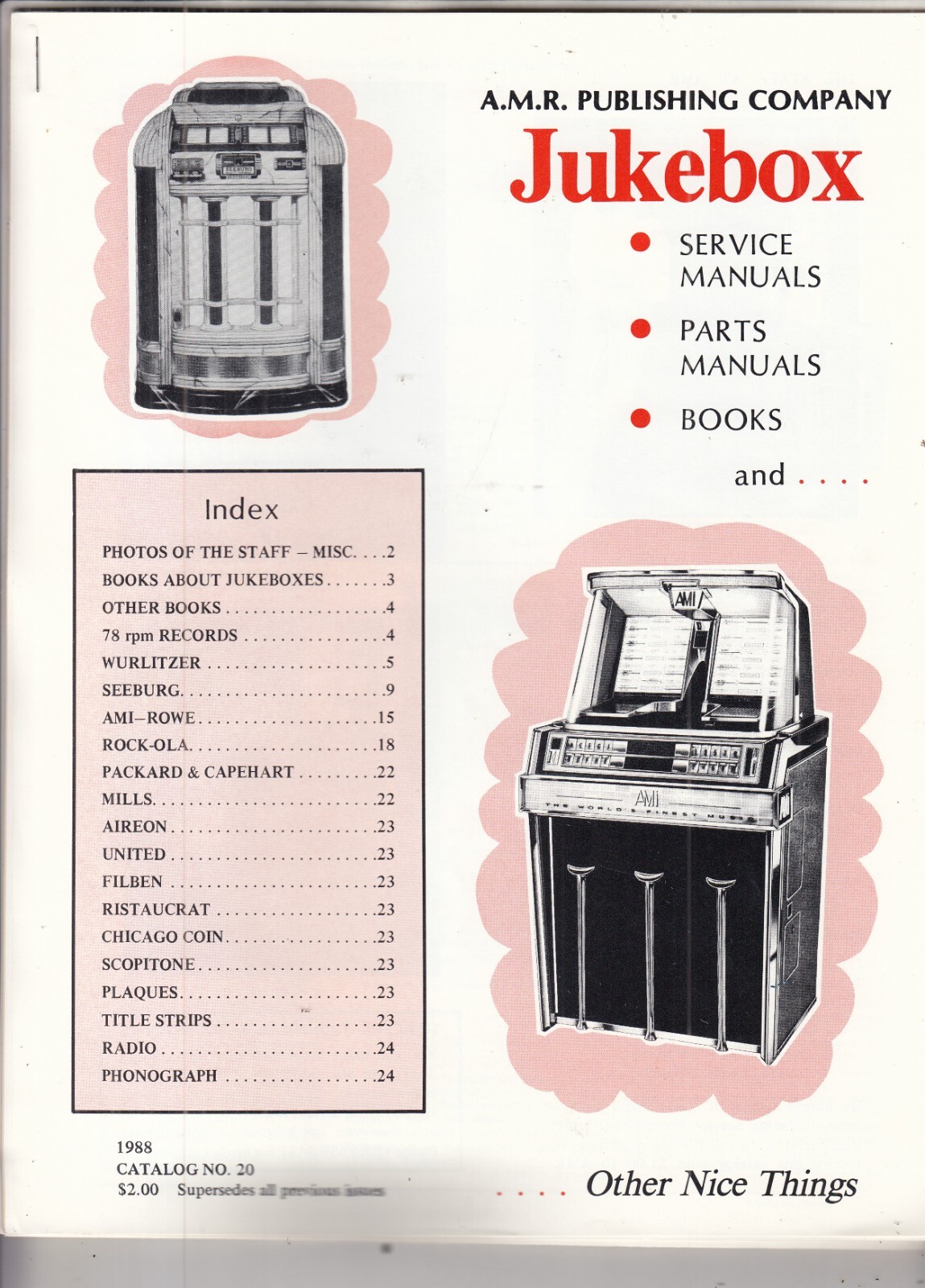 Wurlitzer 1988 model 20 AMR Jukebox parts Catalog | eBay Wurlitzer 1988 model 20 AMR Jukebox parts Catalog | eBay