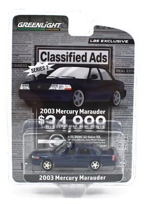 1:64 GreenLight *CLASSIFIED ADS* DARK BLUE 2003 Mercury Marauder NIP