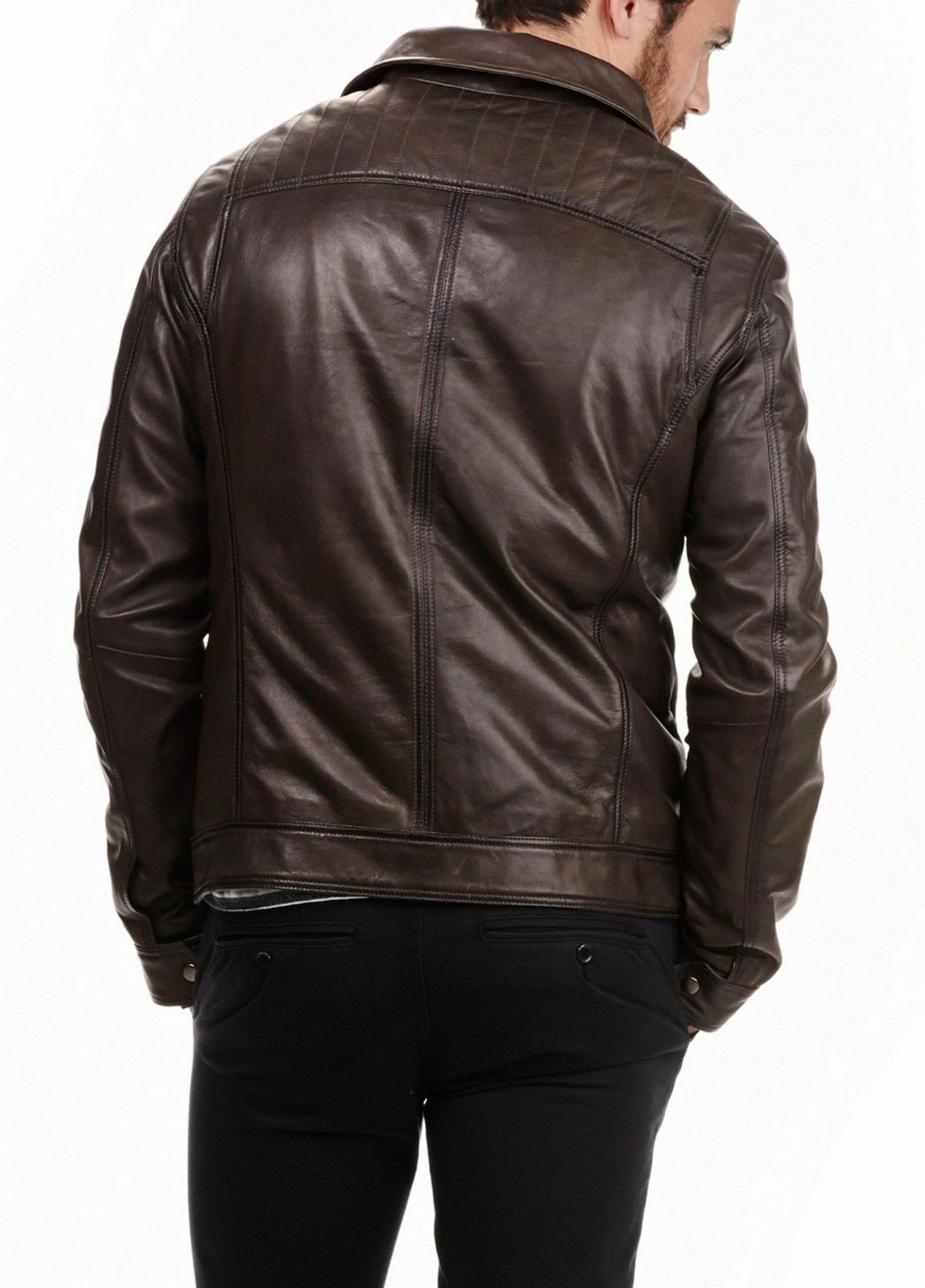NEW FASHION STYLE PREMIUM HERREN MASSIV MODISCH ECHT BRAUNES LEDER JACKE BIKER GLATT NFS 659