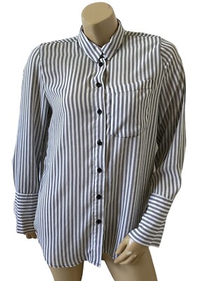WHO WHAT WEAR Womens Size Medium Long Sleeve Striped Button Up Collared Shirt