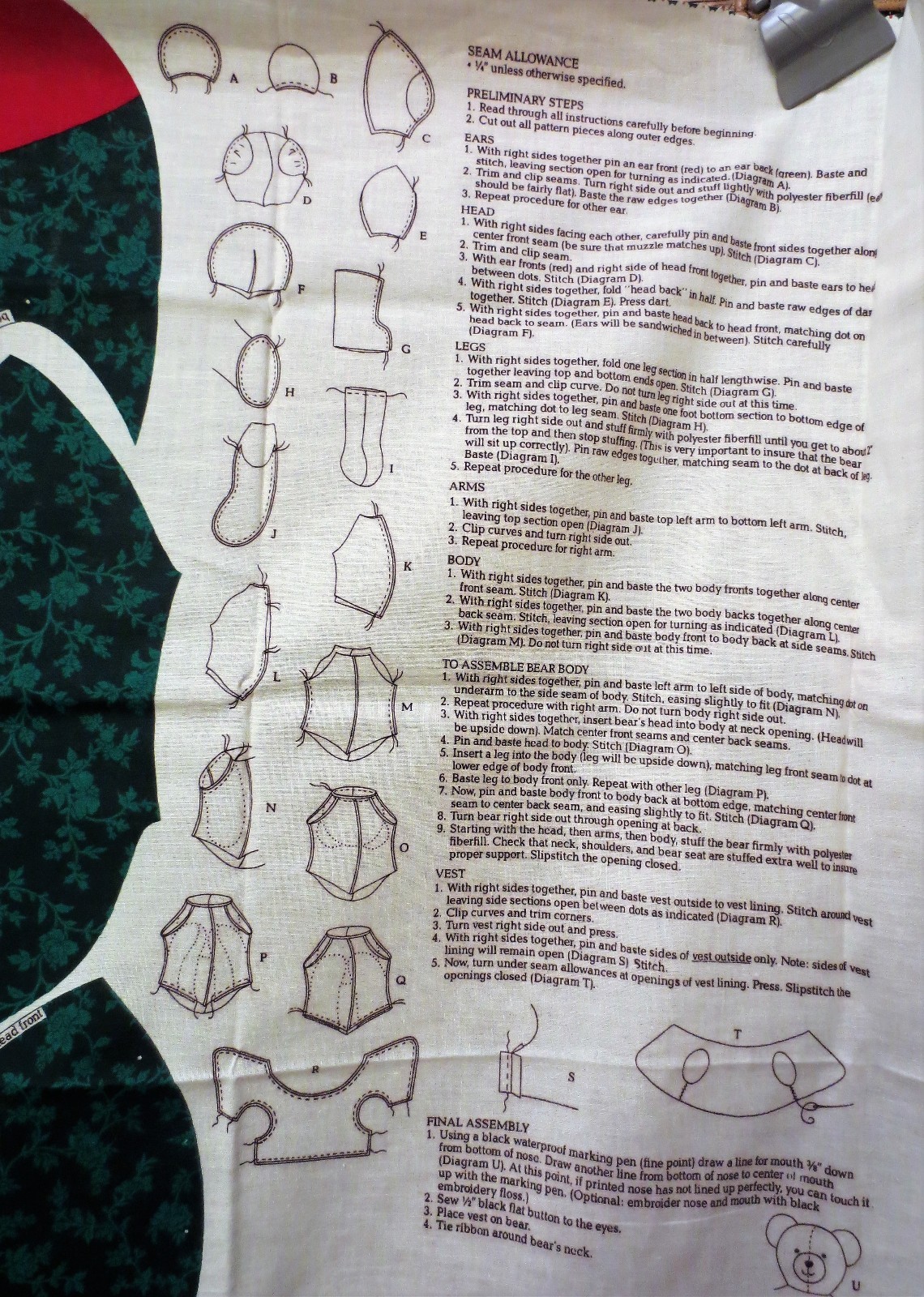 Vintage Cranston Fabric Panel Christmas Tapestry Teddy Sewing Craft Gift