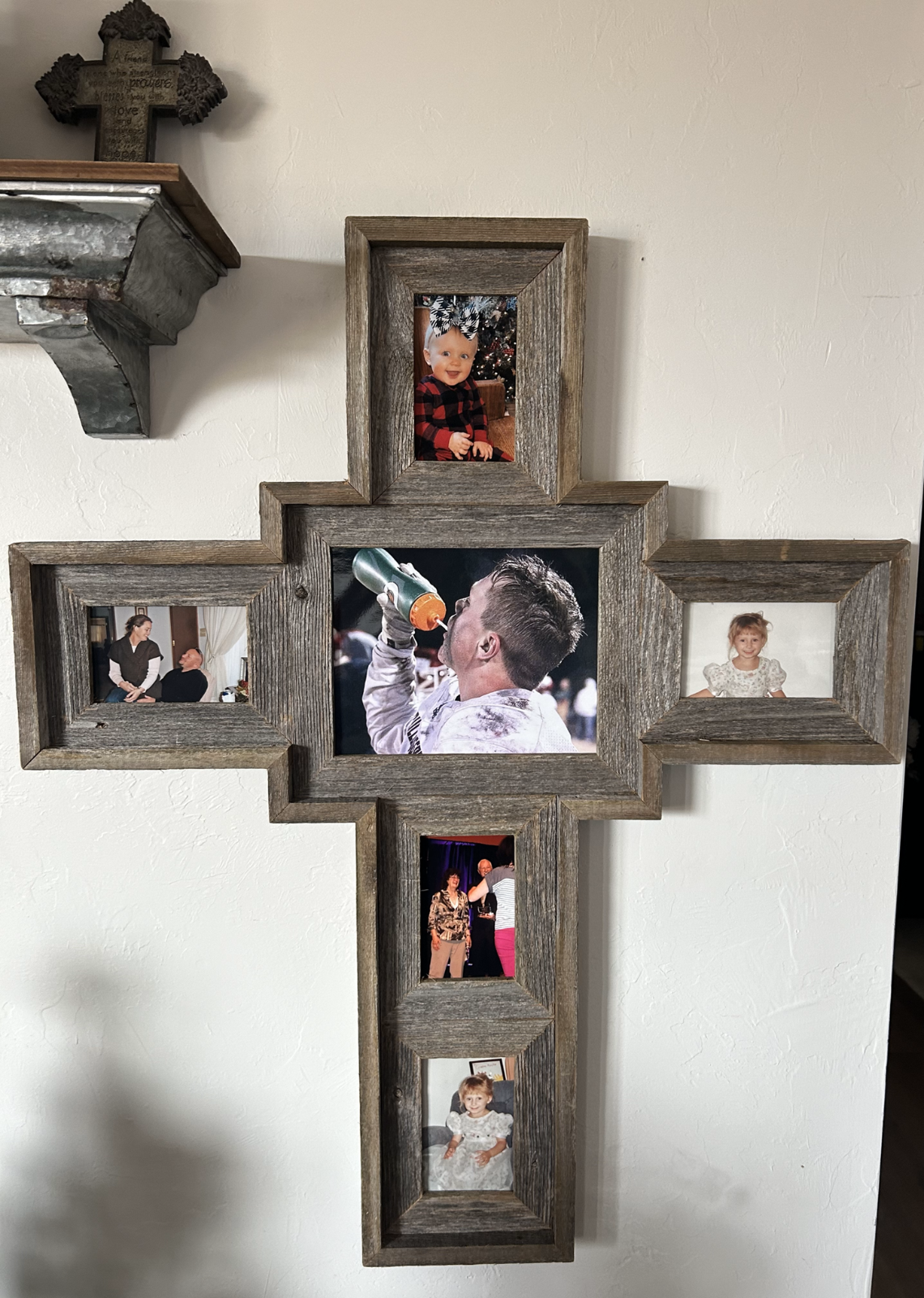 Large CROSS rustic barn primitive picture frame distressed wood weathered