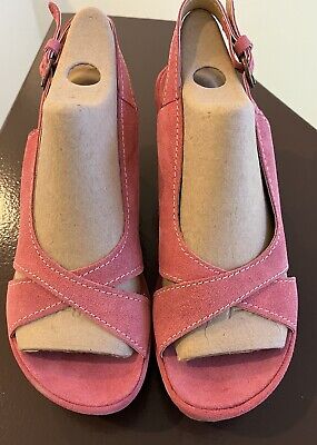 Sundance Pink Suede Platform Wedge Open Toe Shoe Size 40 US 9 Made in Italy
