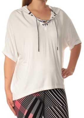 

TOMMY HILFIGER Женский белый топ с капюшоном и короткими рукавами и V-образным вырезом для активного отдыха. Размер