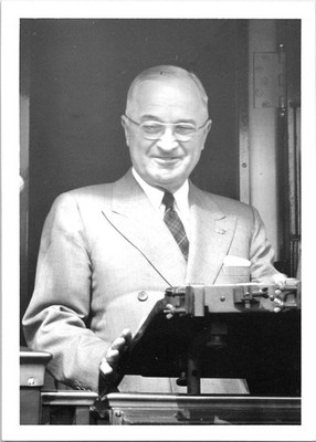 President Harry Truman visiting Stockton CA B+W Found Photo V2869
