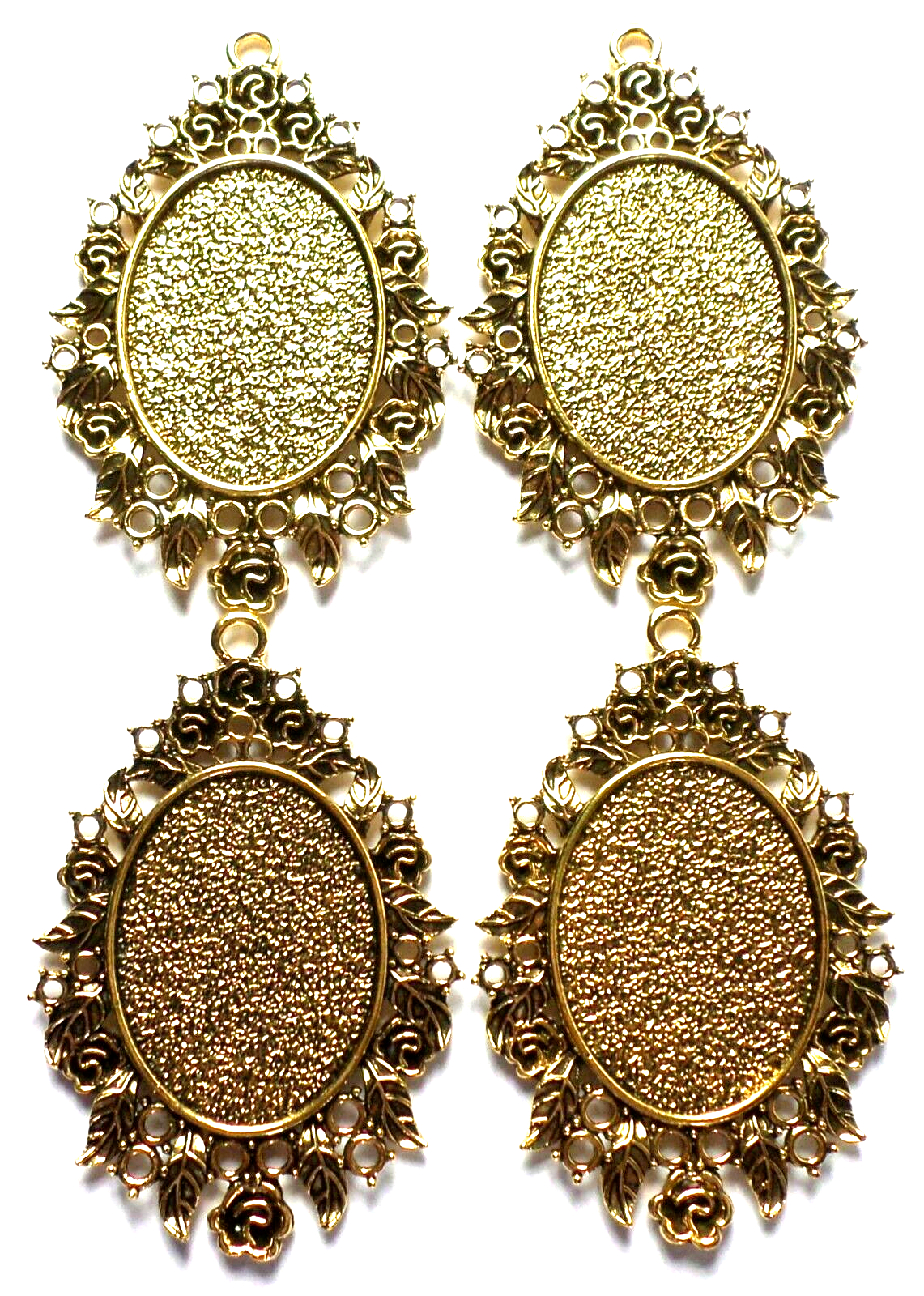 4 of 40x30mm Antique Gold Fancy Art Nouveau Roses Pattern Pendant Settings Nice