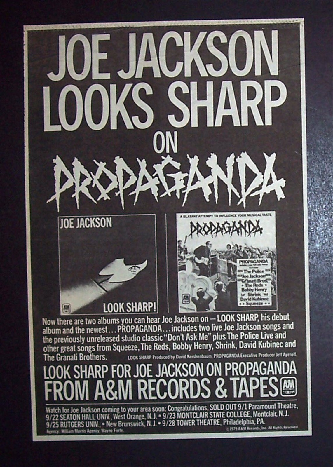 ジョージャクソンJoe Jackson ルックシャープ宣伝用ポスター Joe Jackson Look Sharp, Propaganda 1979 Small Poster Type