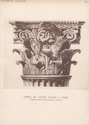 c. 1910 TEMPLE of JUPITER STATOR - Roman Architecture Print - 8.6 x 12 Inches