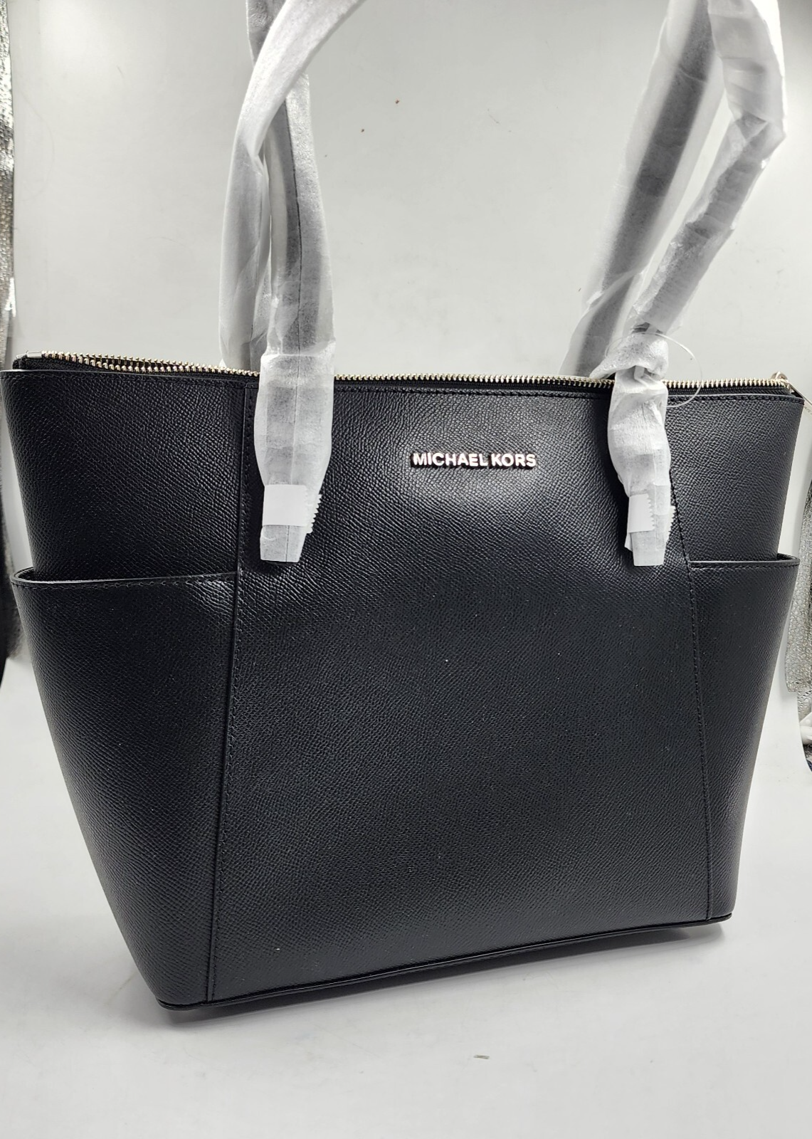 Michael Kors Jet Set Travel Saffiano Leather Tote Bag Womens L Black Zip Closure - Picture 12 of 19