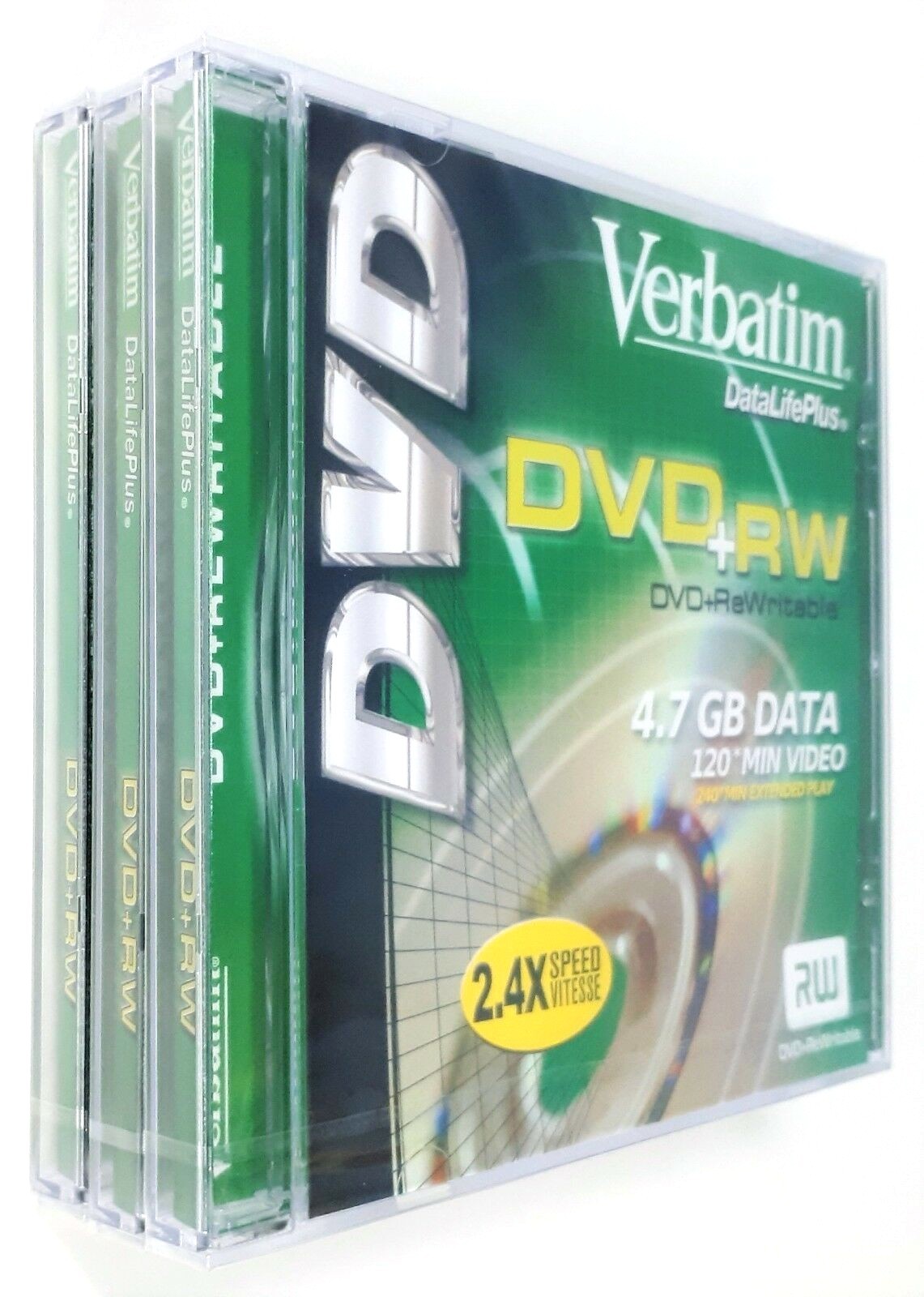 3 Verbatim Blank DVD+RW DVD+Rewritable 2.4x 4.7GB 120 Min Video New