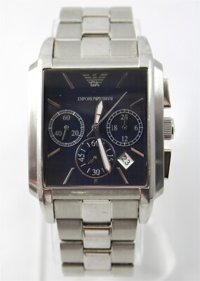 Emporio Armani Men's AR0480 Blue Dial 35mm Rectangular Stainless Quartz Watch