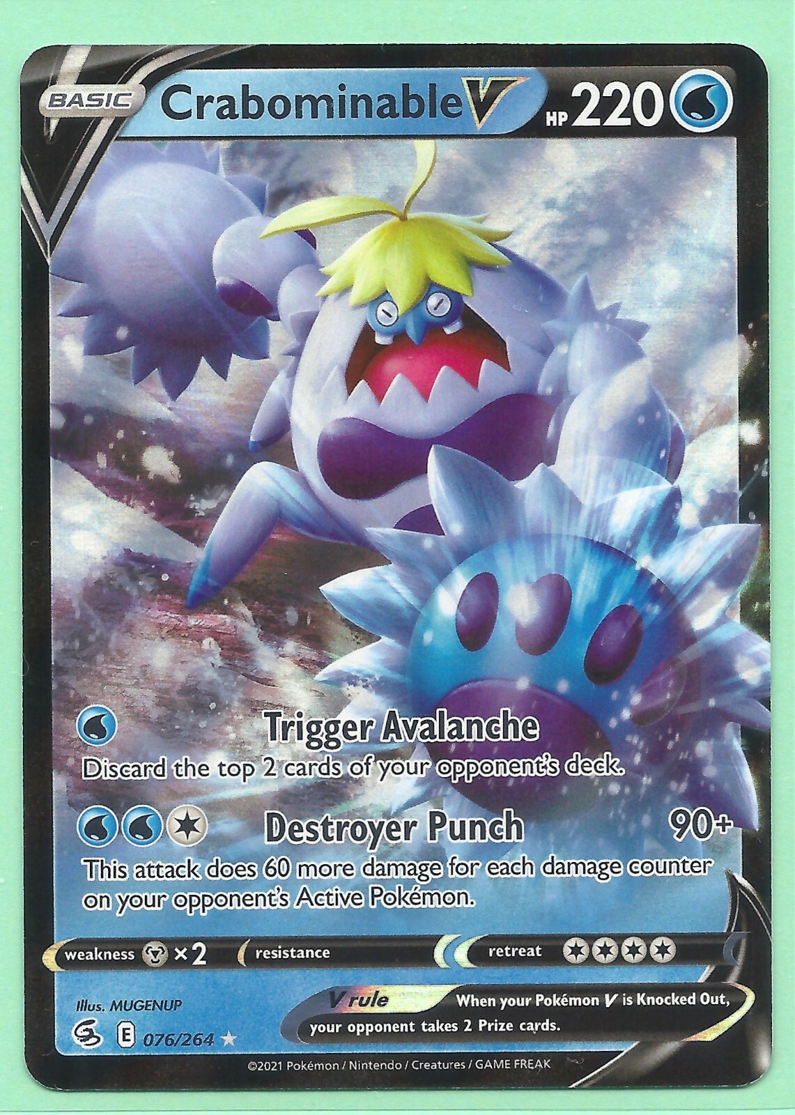 CRABOMINABLE V 076/264 - FUSION STRIKE POKEMON- RARE- HOLO- MINT