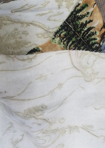 Vintage Fabric Camping Cowboy Outdoors Novelty Print Flannel Fabric 1/2 yard