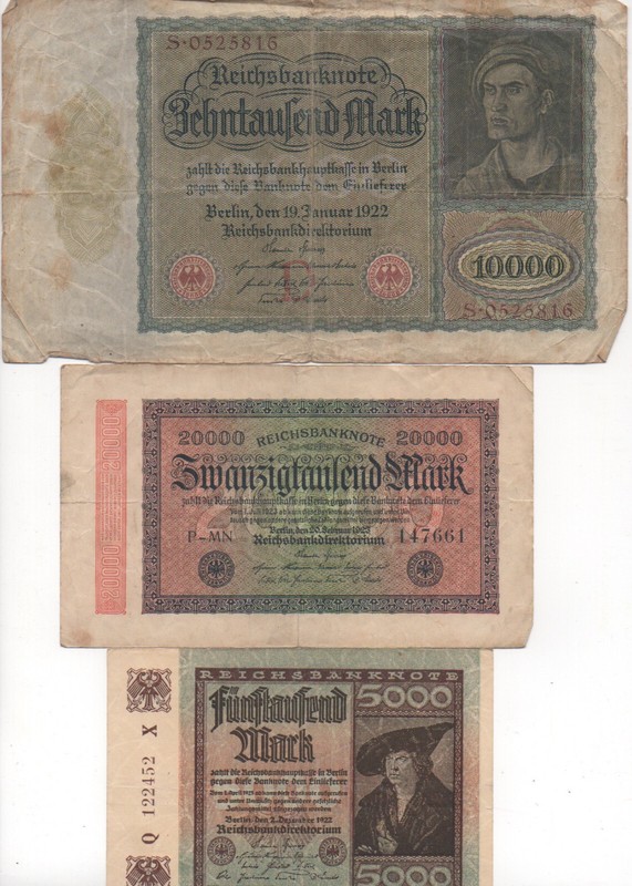 Konvolut Reichsbanknoten 10000 M (1922), 20000 M (1923) & 5000 M (1922) (Lot 18)