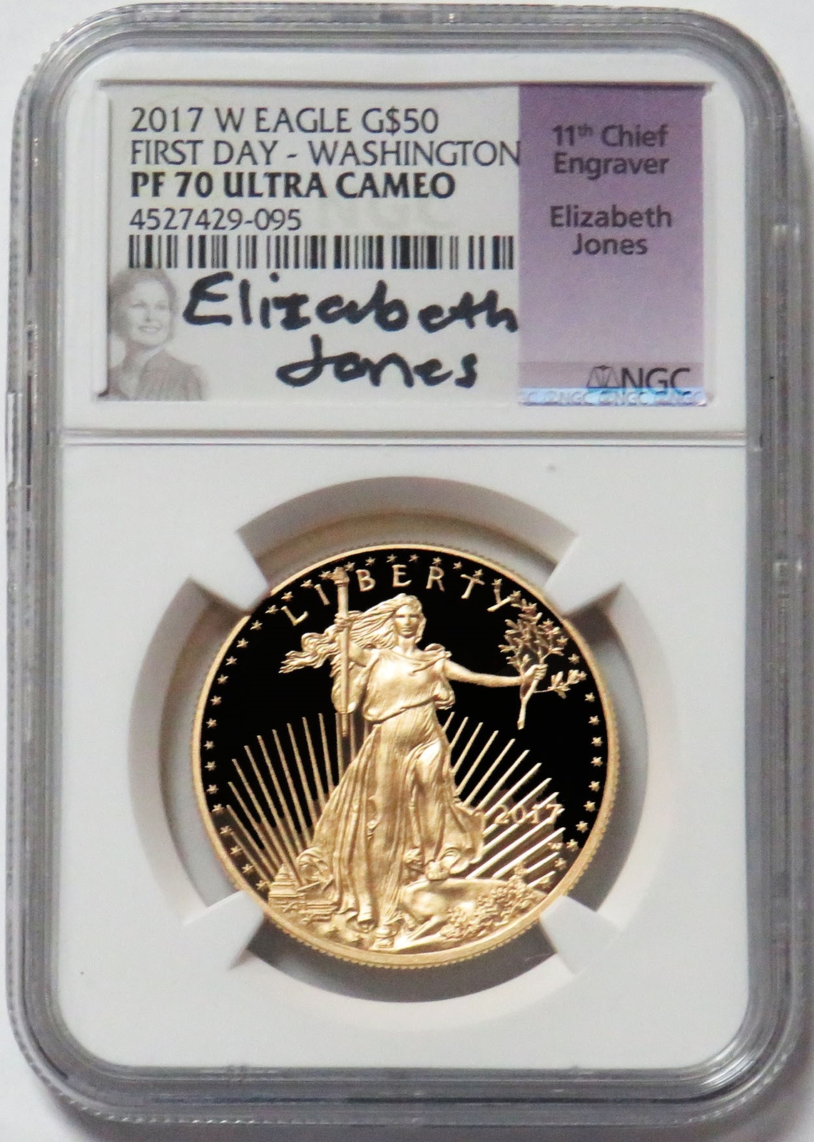 2017 W GOLD $50 AMERICAN EAGLE FIRST DAY JONES SIGNED 1 OZ PROOF