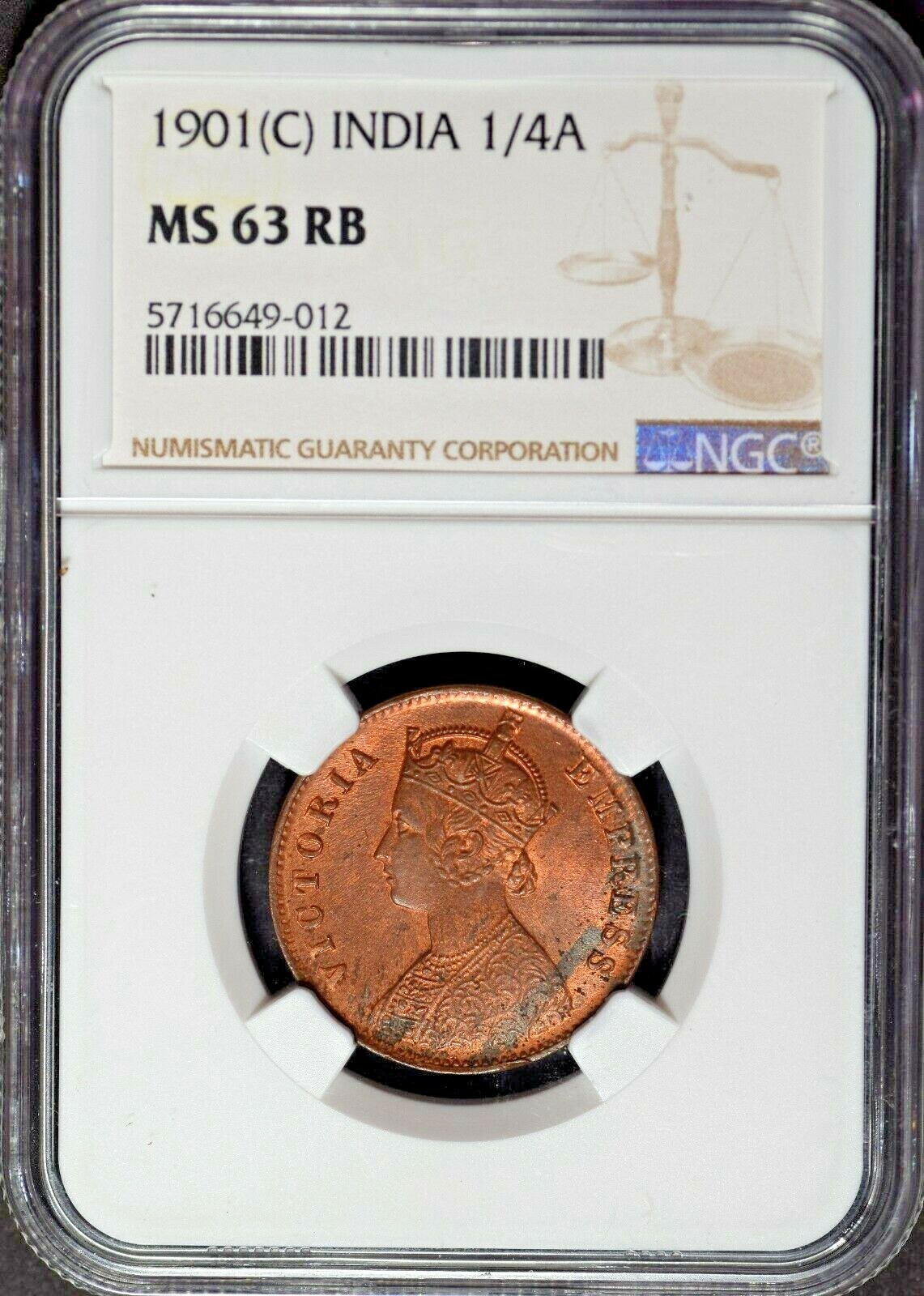 NGC-MS62RB　イギリス領　インド　 1/4Anna 　1901（C） NGC-MS62RB イギリス領 インド 1/4Anna 1901（C） - メルカリ
