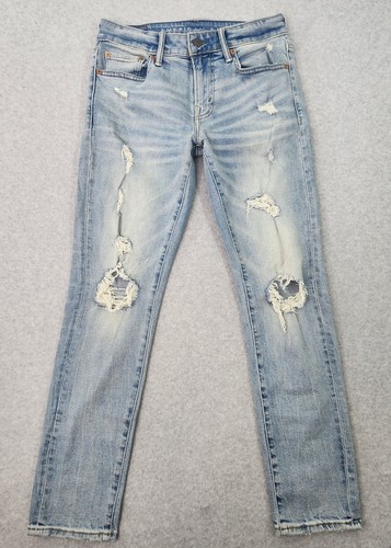 American Eagle Jeans Men 30x29 Blue Skinny Ripped Low Rise