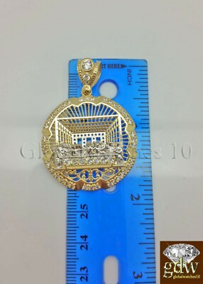 Pre-owned G&d Real 10k Gold Last Supper Charm Pendant Men Yellow Gold Cross Angel