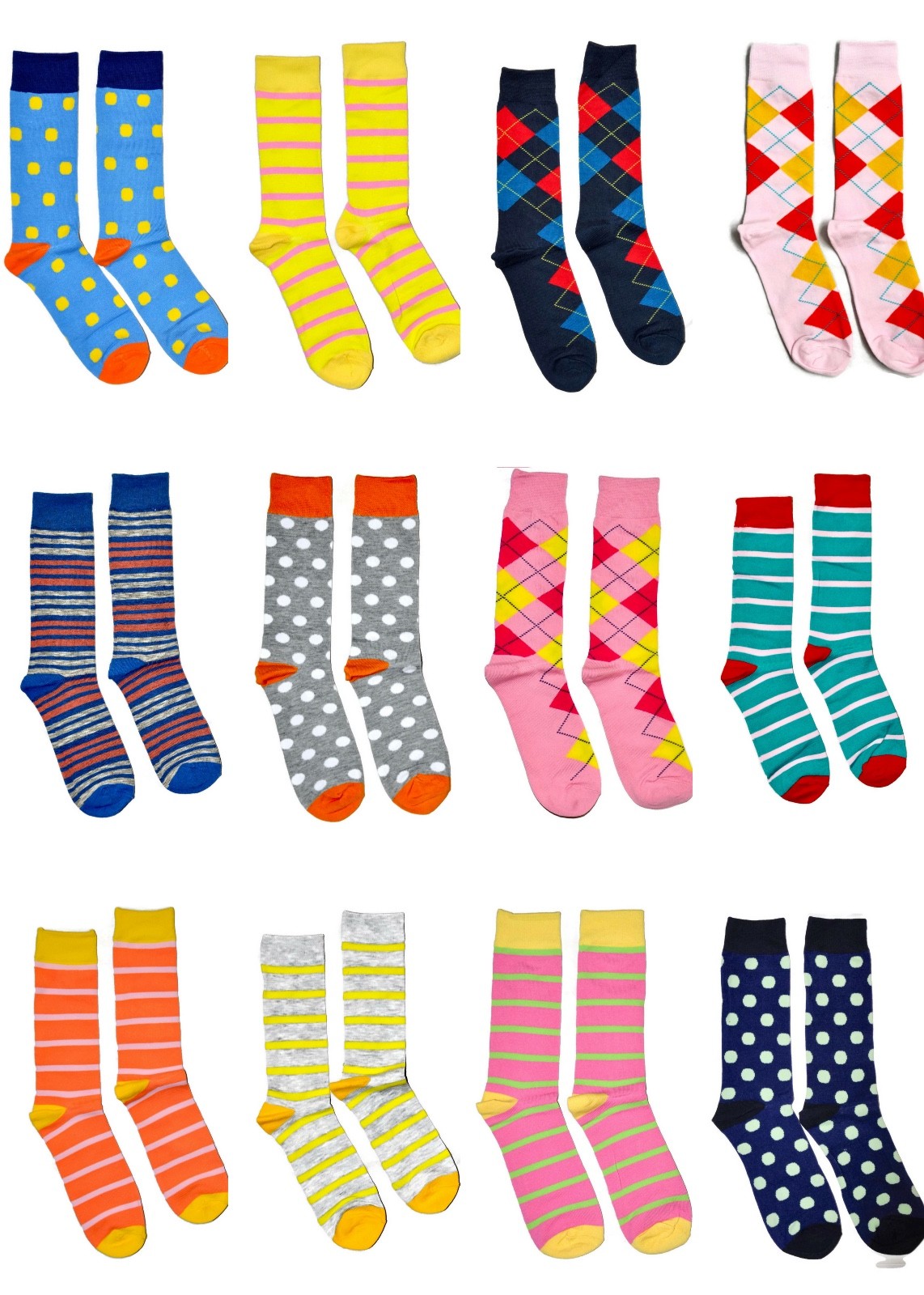 1 Pair Colorful Fun Dot Argyle Striped Wedding Party Prom Groom