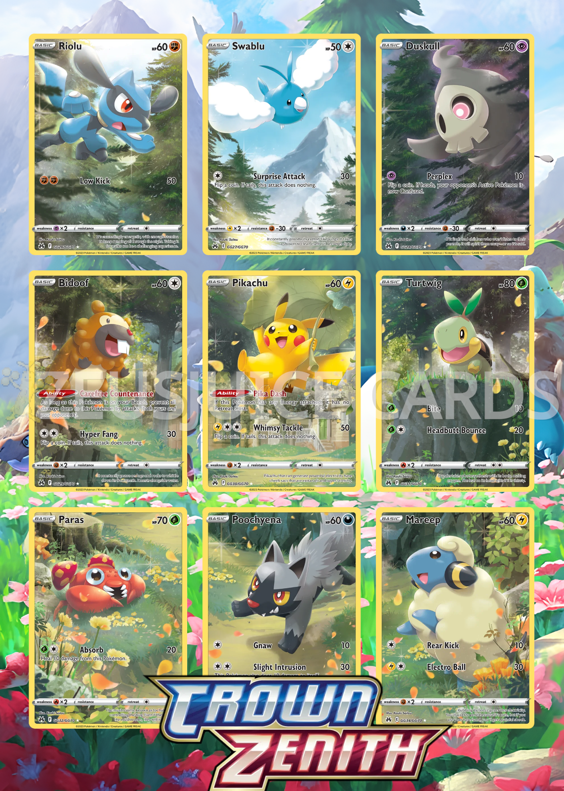 Pokémon Card Pikachu AR 9-card set. Crown Zenith Galarian Gallery 9 Card Set - Pikachu GG30 GG26