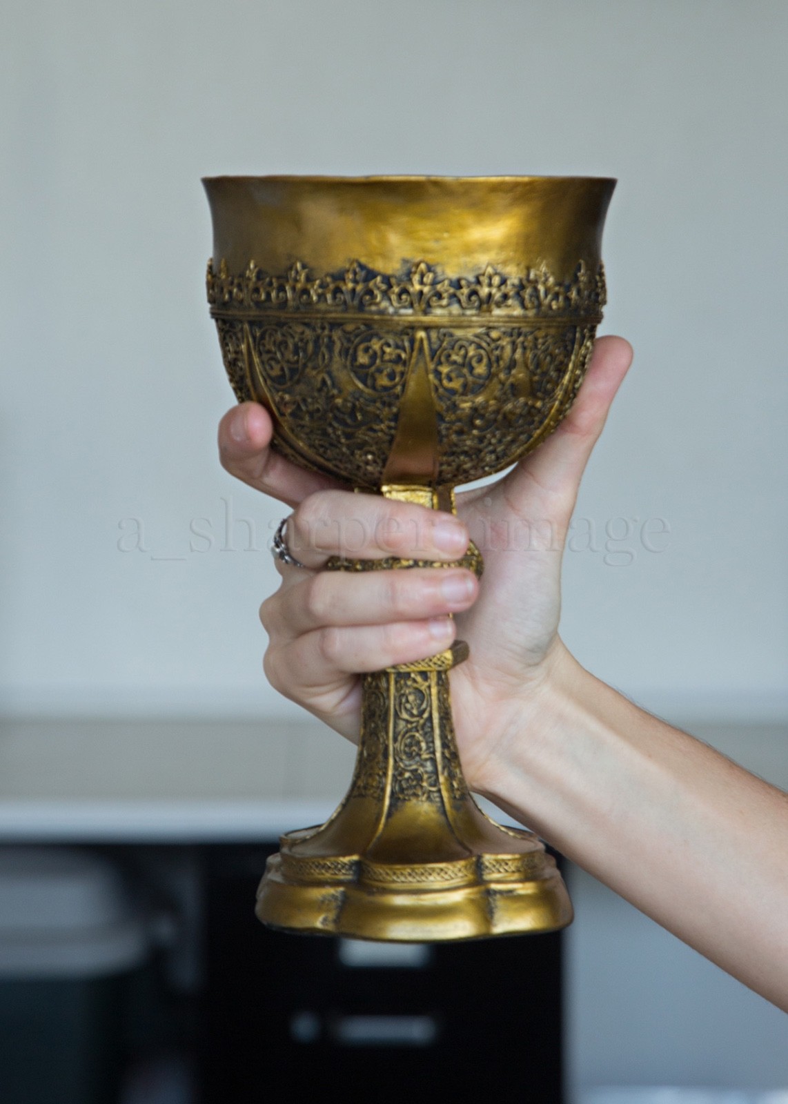 Large Golden Chalice Ritual Goblet Hand-Painted Metallic Finish Excellent Detail
