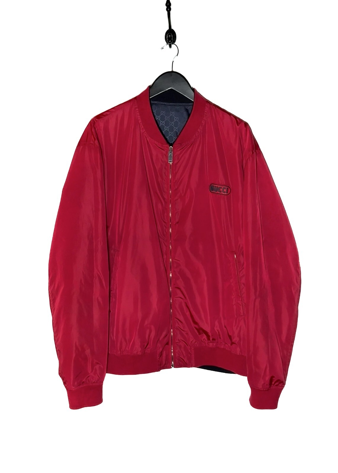 Gucci FW19 Red Monogram Reversible Nylon Bomber Jacket - Sz