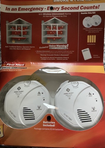 2 PACK First Alert Interconnected Wireless Smoke Alarm w/ Vo
