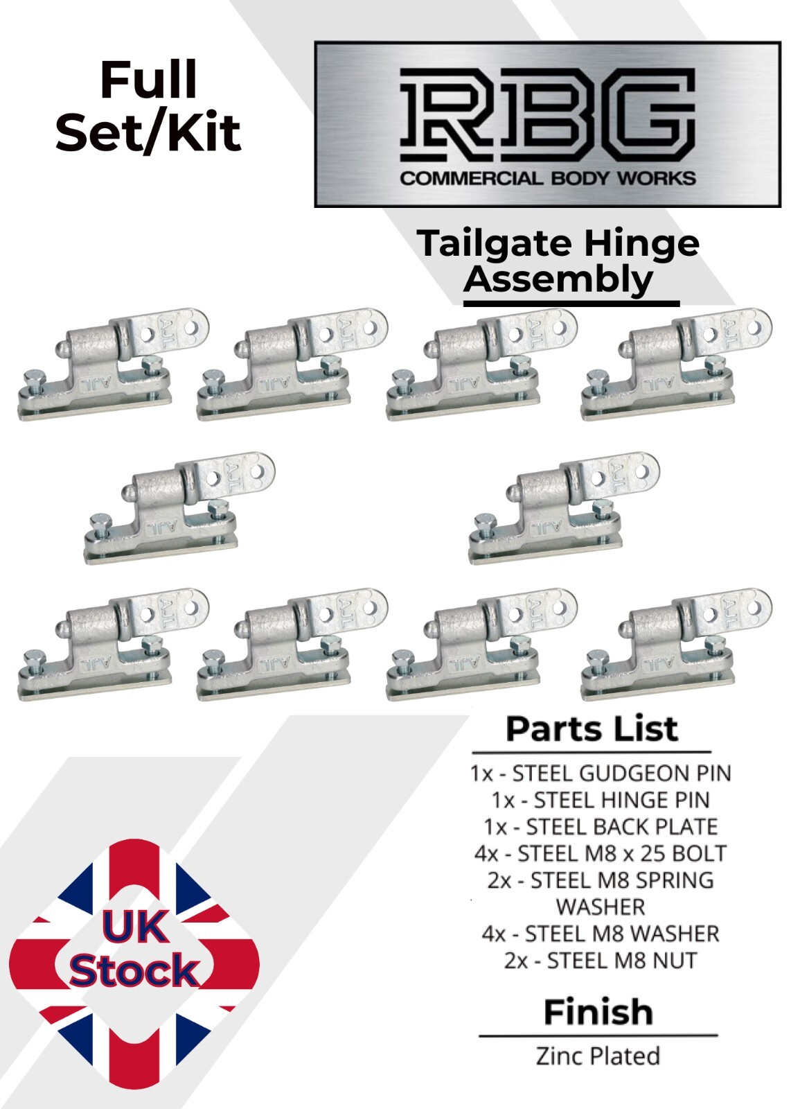 10x Tailgate Hinge Assembly Set/Kit for Tailboard, Tippers, Trucks, Trailers...