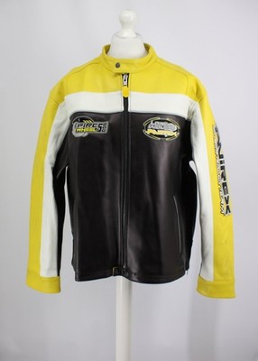 AVIREX MENS MOTO LEATHER JACKET PATCHES SAMPLE SIZE M BLACK YELLOW  IB