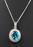 Sterling Silver & Blue Glass Pendant with Sterling Silver Chain Necklace .JPG