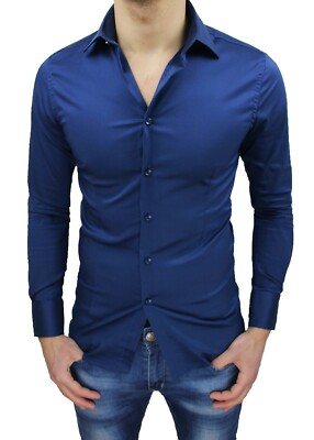 Camicia uomo Class Sartoriale blu elegante formale casual slim fit cerimonia