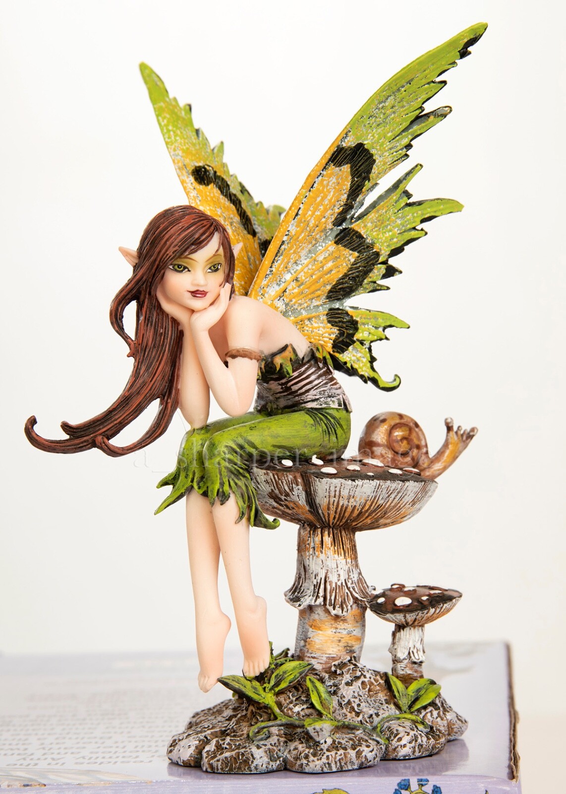 ⍋˒˒Forest fairy ☽⋆゜ Green Forest Fairy Pixie Sitting on Mushroom 8 Inches - Etsy