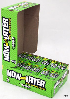 Now and Later Apple Candy Chews 6-pc 24 Count Box Bars Chewy Bulk Taffy Candies