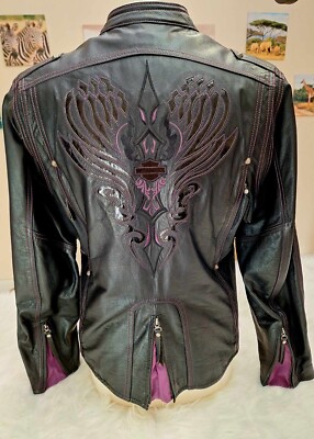 Womens Harley Davidson MISTY WILLOW WINGS Lined Leather Jacket 1W Purple Accents