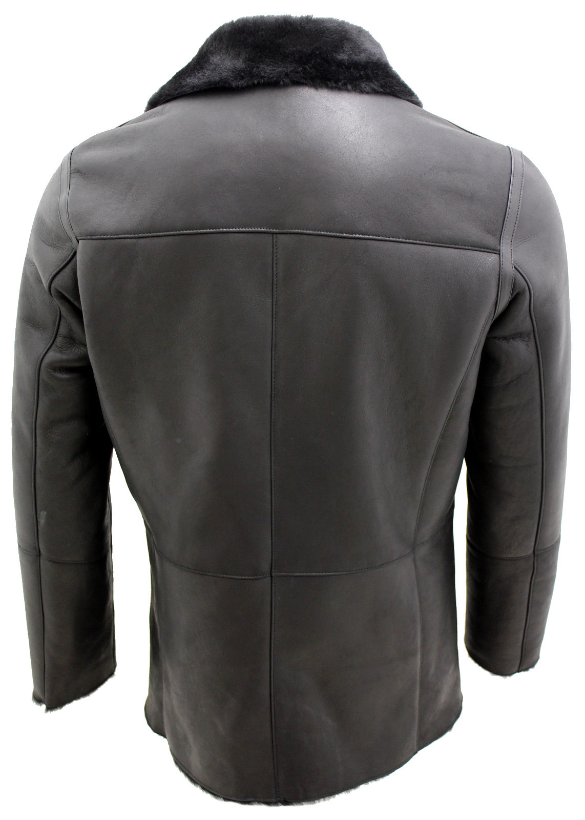 Pre-owned Upper Class Men's Black Double Breasted Real Sheepskin Pea Coat