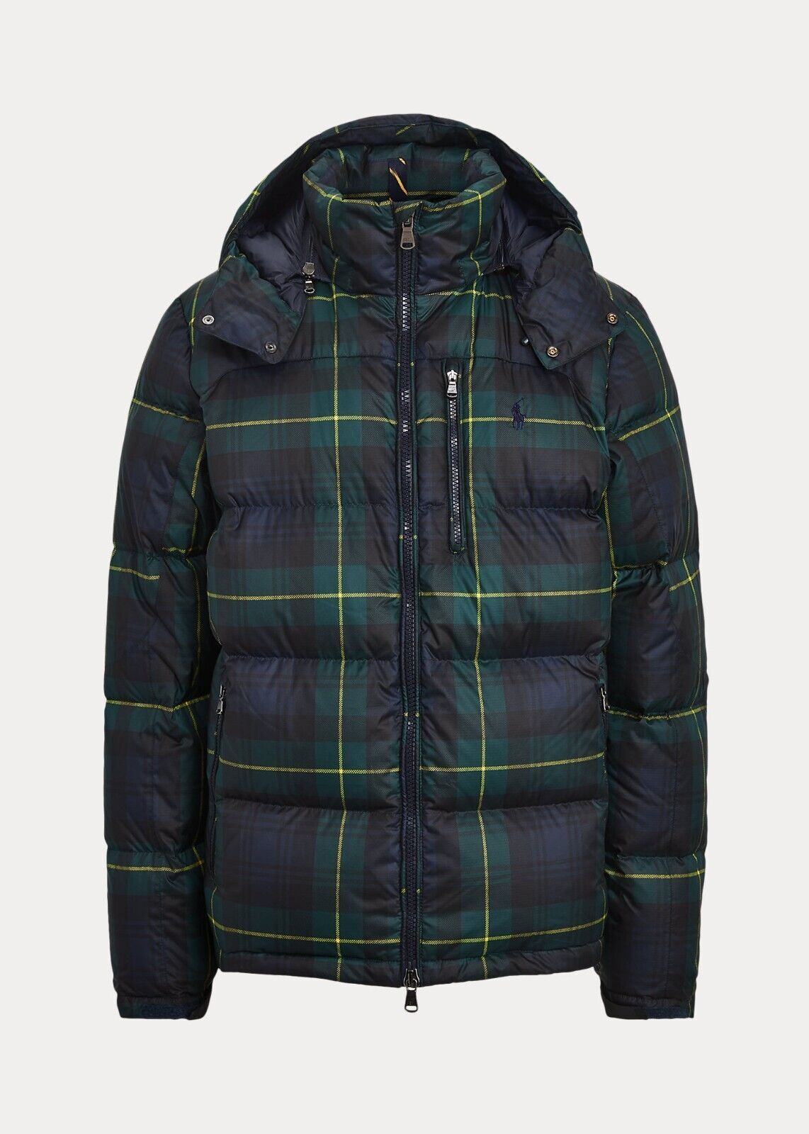 Polo Ralph Lauren Tartan Blackwatch Hooded Pony Logo Down Puffer Coat Jacket NWT